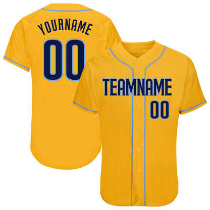 Custom Gold Navy-Light Blue Authentic Baseball Jersey - Sky-Custom