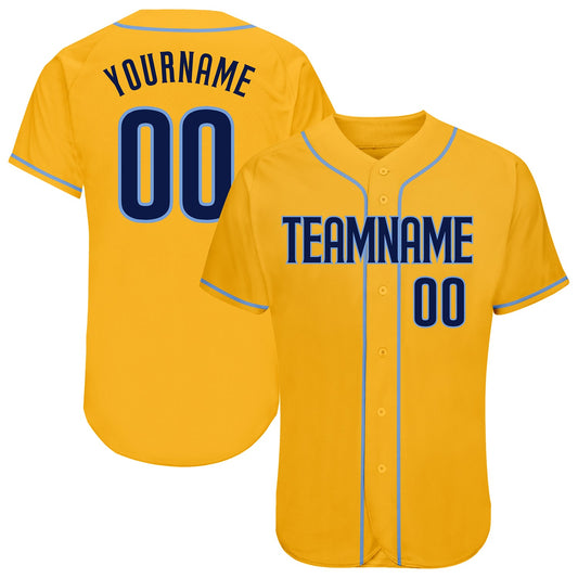 Custom Gold Navy-Light Blue Authentic Baseball Jersey - Sky-Custom