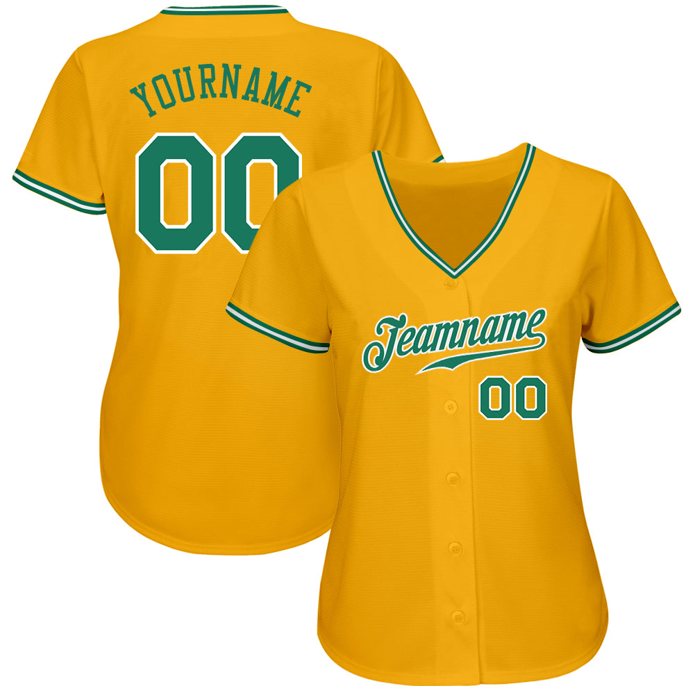 Custom Gold Kelly Green-White Authentic Baseball Jersey - Sky-Custom