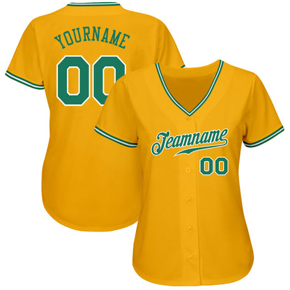 Custom Gold Kelly Green-White Authentic Baseball Jersey - Sky-Custom