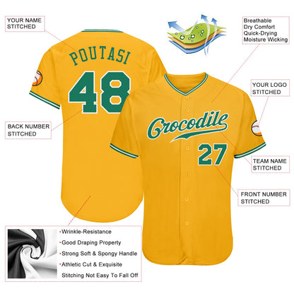 Custom Gold Kelly Green-White Authentic Baseball Jersey - Sky-Custom