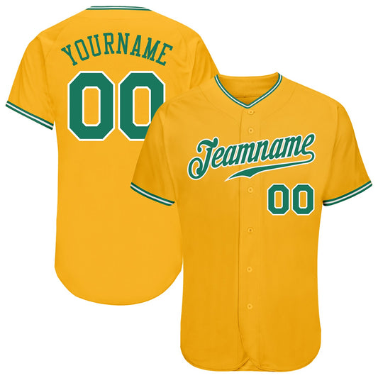 Custom Gold Kelly Green-White Authentic Baseball Jersey - Sky-Custom