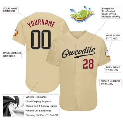 Custom Sand Black-Crimson Authentic Baseball Jersey - Sky-Custom