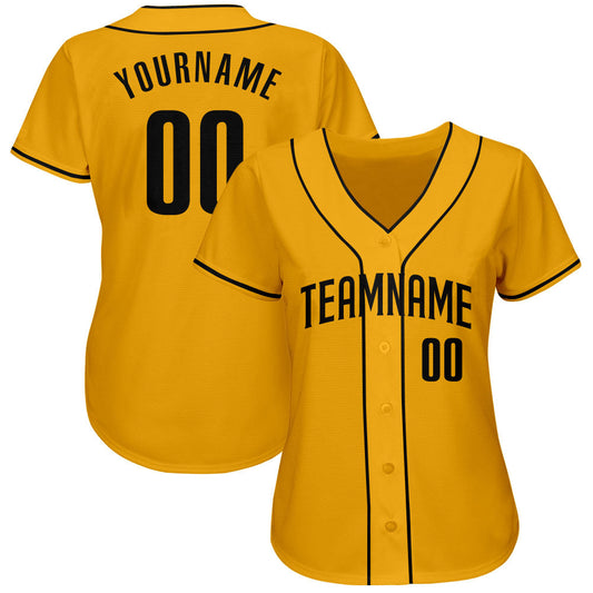 Custom Gold Black Authentic Baseball Jersey - Sky-Custom