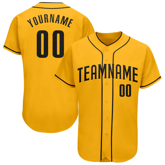 Custom Gold Black Authentic Baseball Jersey - Sky-Custom