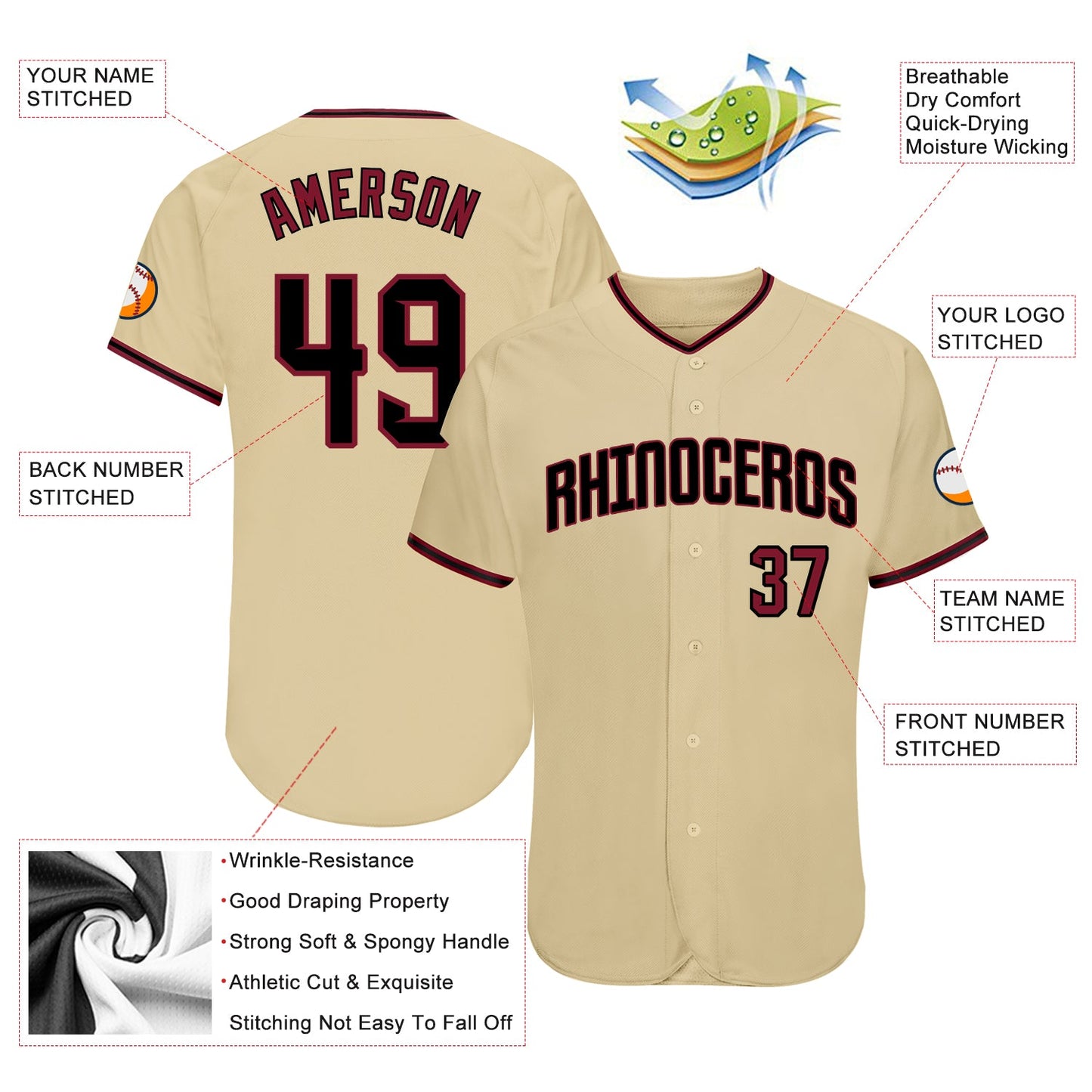 Custom Sand Crimson-Black Authentic Baseball Jersey - Sky-Custom
