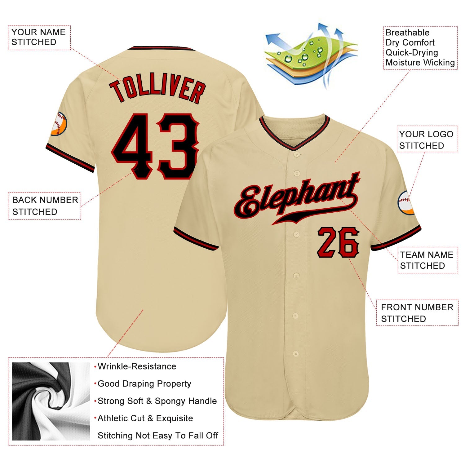 Custom Sand Black-Red Authentic Baseball Jersey - Sky-Custom