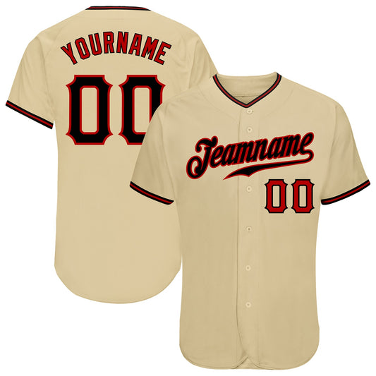 Custom Sand Black-Red Authentic Baseball Jersey - Sky-Custom