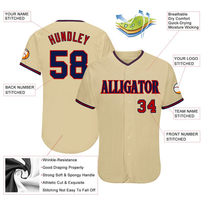 Custom Sand Navy-Red Authentic Baseball Jersey - Sky-Custom