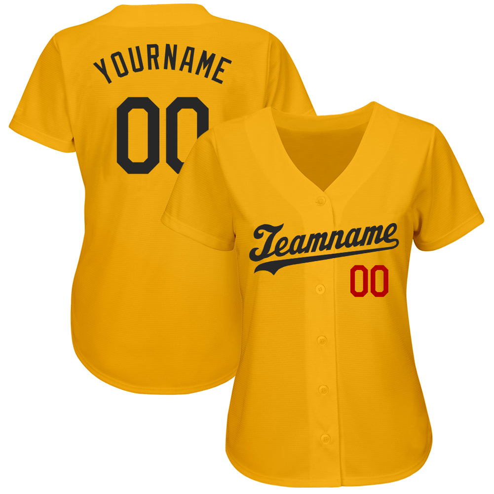 Custom Gold Black-Red Authentic Baseball Jersey - Sky-Custom