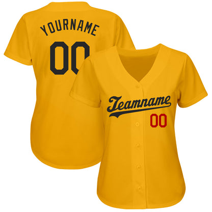 Custom Gold Black-Red Authentic Baseball Jersey - Sky-Custom