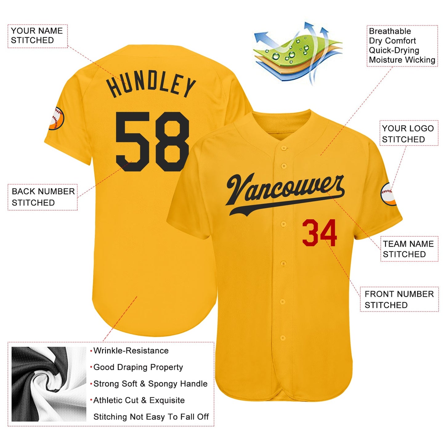 Custom Gold Black-Red Authentic Baseball Jersey - Sky-Custom