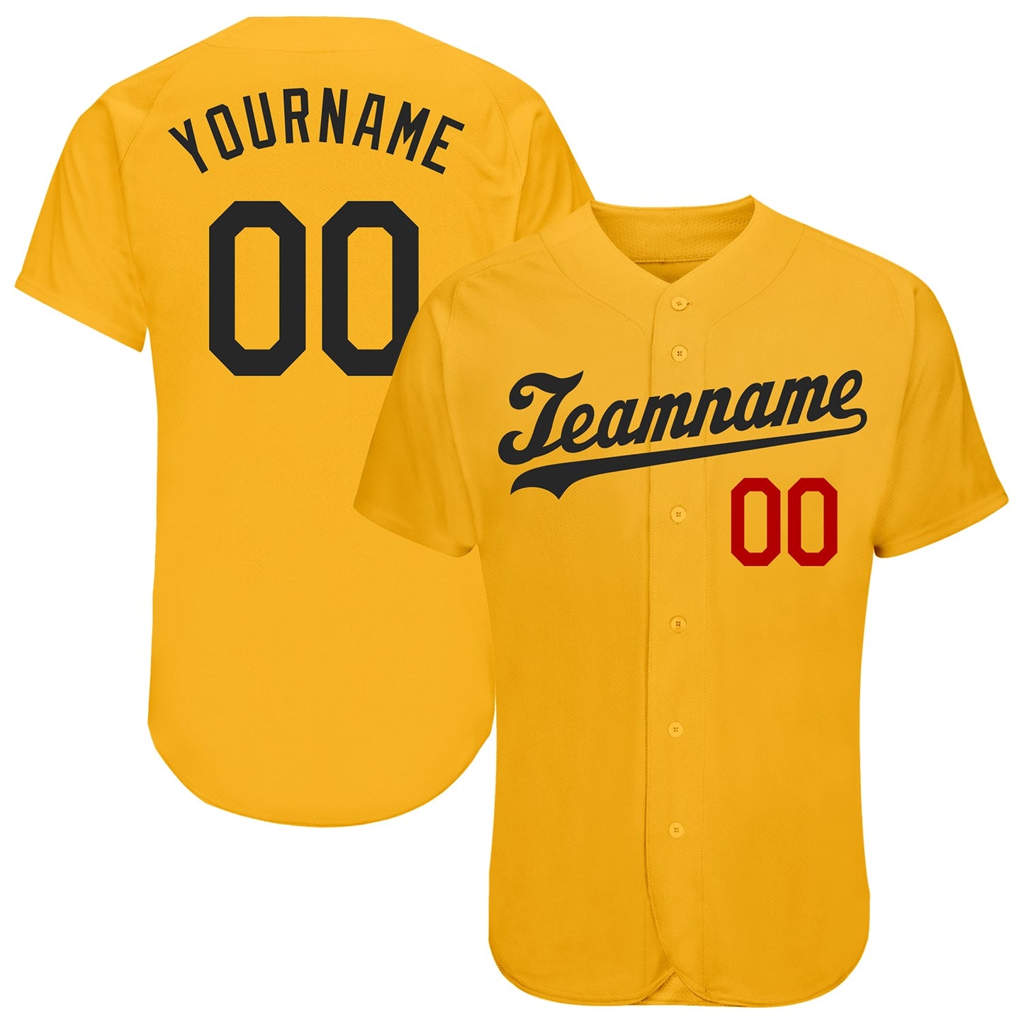 Custom Gold Black-Red Authentic Baseball Jersey - Sky-Custom