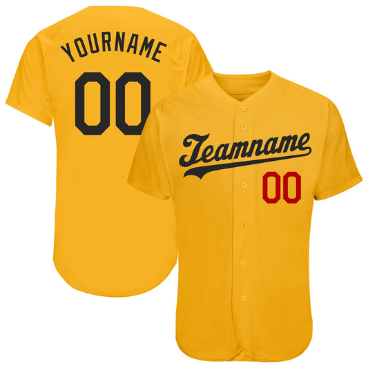 Custom Gold Black-Red Authentic Baseball Jersey - Sky-Custom