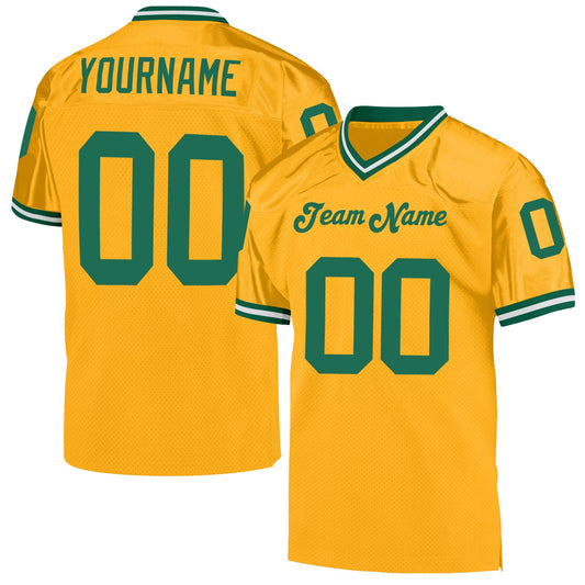 Custom Gold Kelly Green-White Mesh Authentic Throwback Football Jersey - Sky-Custom