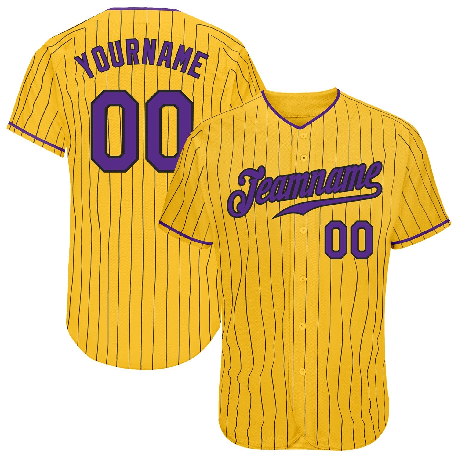 Custom Yellow Black Pinstripe Purple-Black Authentic Baseball Jersey - Sky-Custom