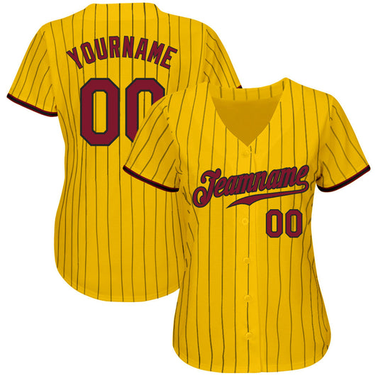 Custom Yellow Black Pinstripe Crimson-Black Authentic Baseball Jersey - Sky-Custom