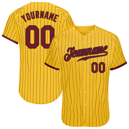 Custom Yellow Black Pinstripe Crimson-Black Authentic Baseball Jersey - Sky-Custom
