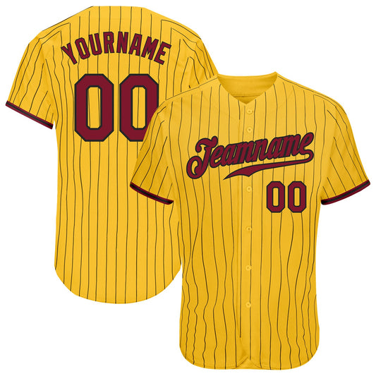 Custom Yellow Black Pinstripe Crimson-Black Authentic Baseball Jersey - Sky-Custom