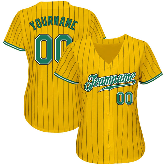 Custom Yellow Black Pinstripe Kelly Green-White Authentic Baseball Jersey - Sky-Custom
