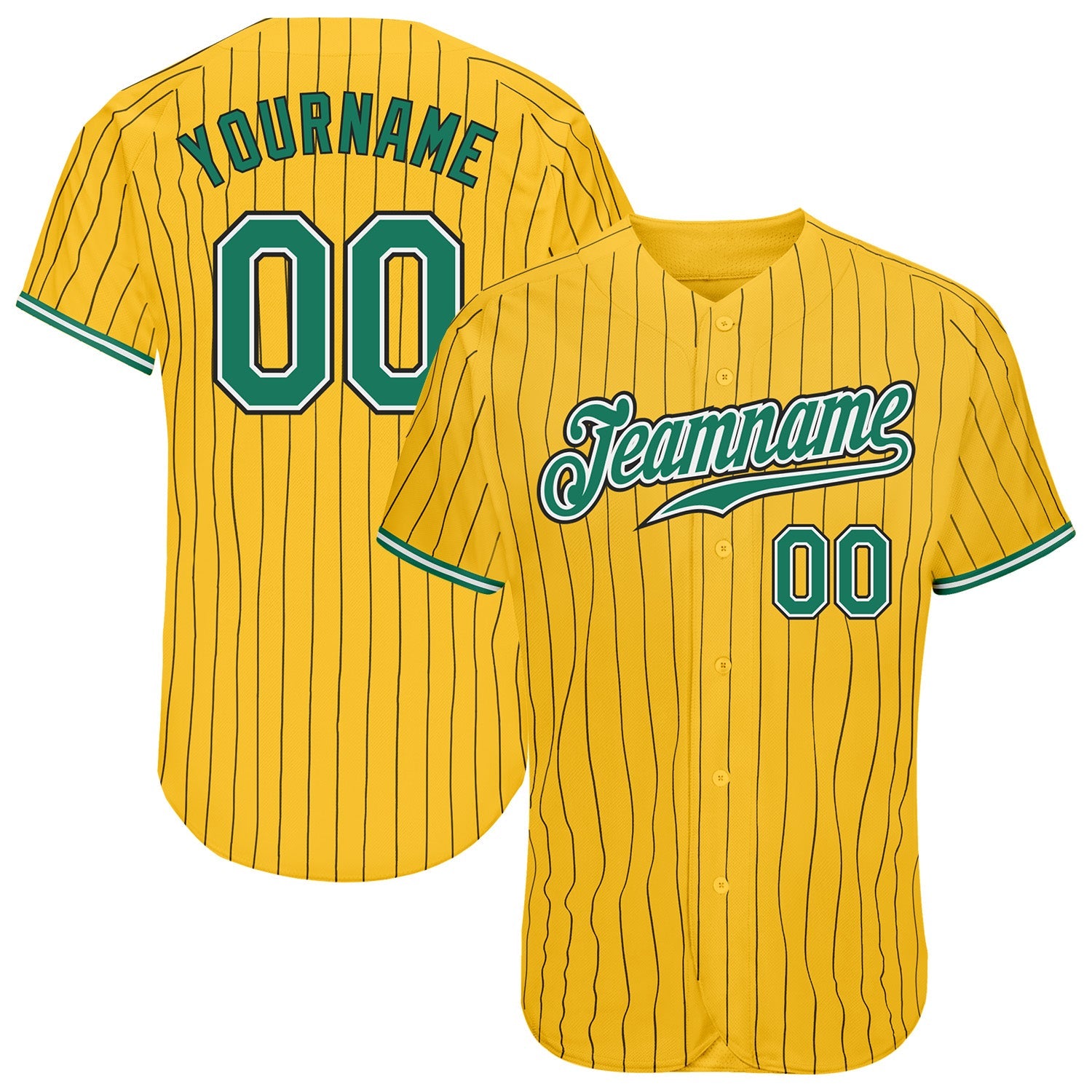 Custom Yellow Black Pinstripe Kelly Green-White Authentic Baseball Jersey - Sky-Custom