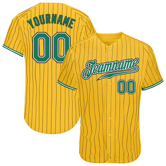 Custom Yellow Black Pinstripe Kelly Green-White Authentic Baseball Jersey - Sky-Custom
