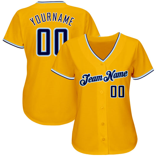 Custom Gold Navy-Light Blue Authentic Baseball Jersey - Sky-Custom