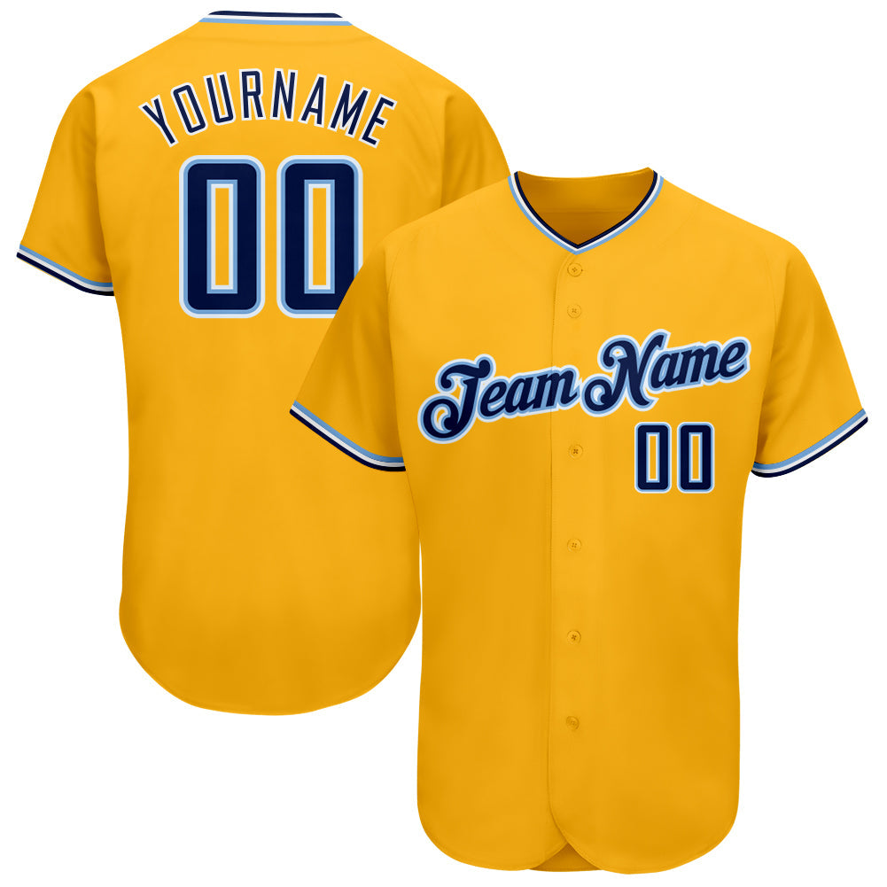 Custom Gold Navy-Light Blue Authentic Baseball Jersey - Sky-Custom