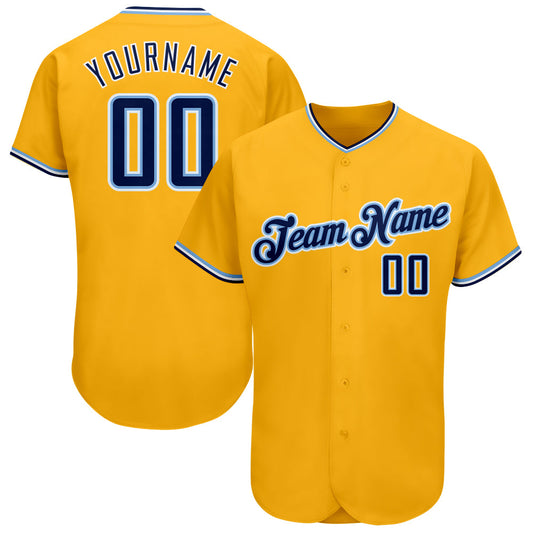 Custom Gold Navy-Light Blue Authentic Baseball Jersey - Sky-Custom