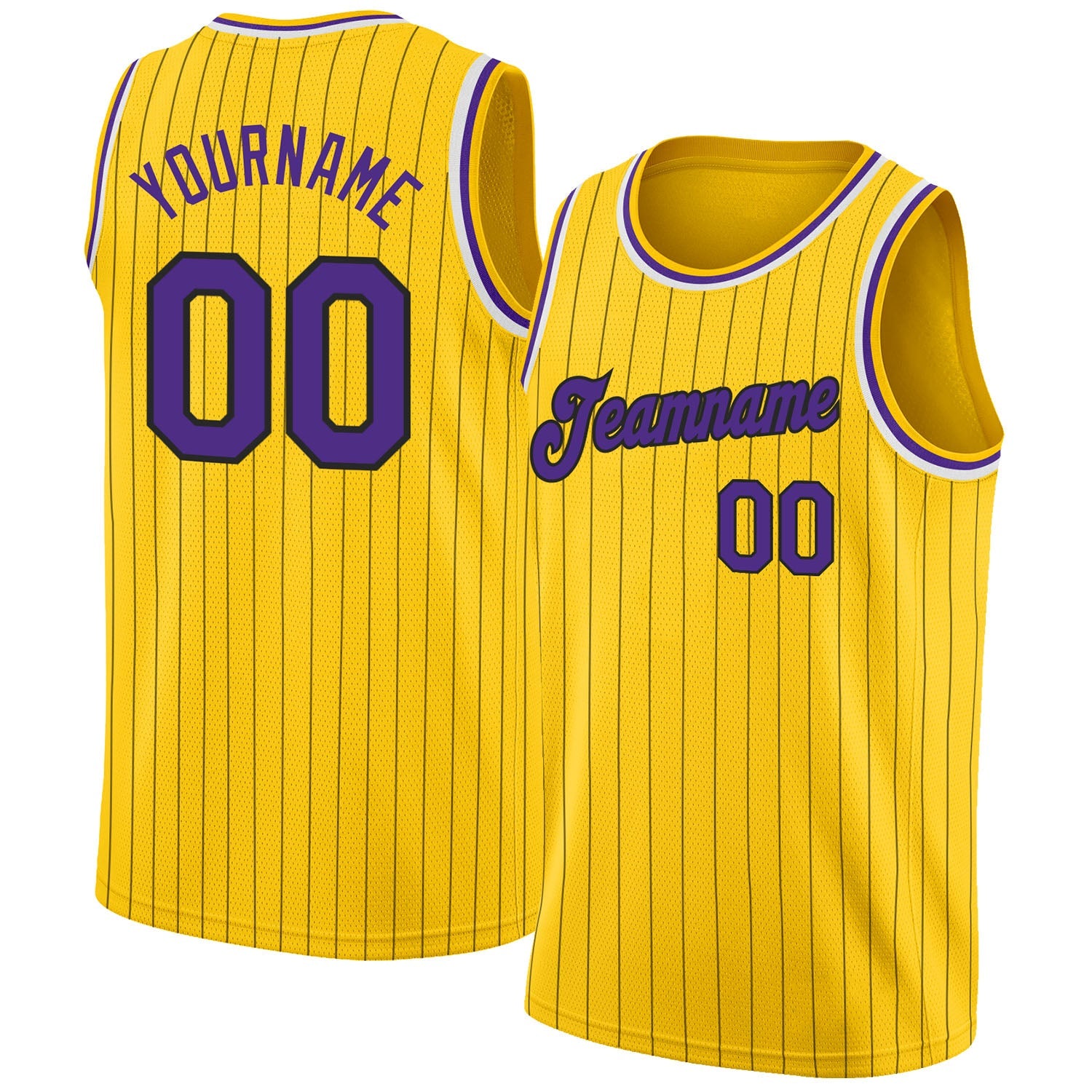 Custom Gold Black Pinstripe Purple-White Authentic Basketball Jersey - Sky-Custom