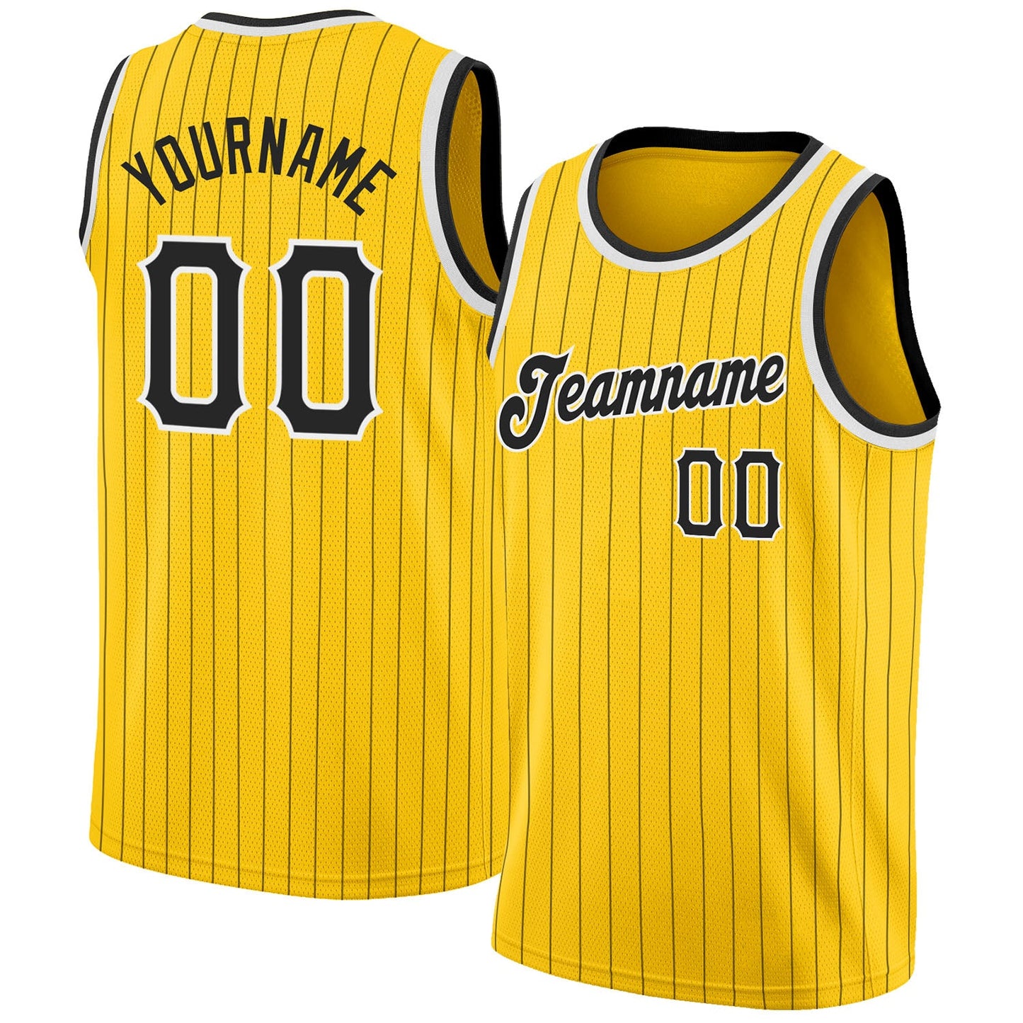 Custom Gold Black Pinstripe Black-White Authentic Basketball Jersey - Sky-Custom