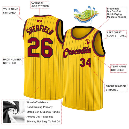 Custom Gold Black Pinstripe Maroon-Black Authentic Basketball Jersey - Sky-Custom