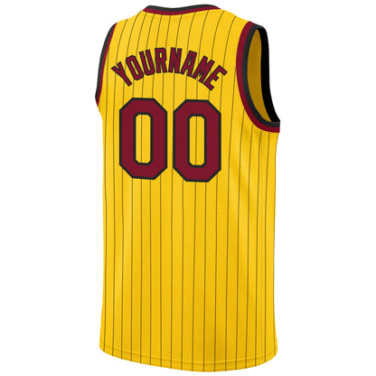 Custom Gold Black Pinstripe Maroon-Black Authentic Basketball Jersey - Sky-Custom