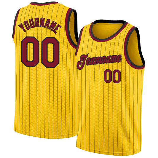 Custom Gold Black Pinstripe Maroon-Black Authentic Basketball Jersey - Sky-Custom