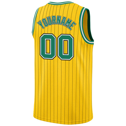 Custom Gold Black Pinstripe Kelly Green-White Authentic Basketball Jersey - Sky-Custom