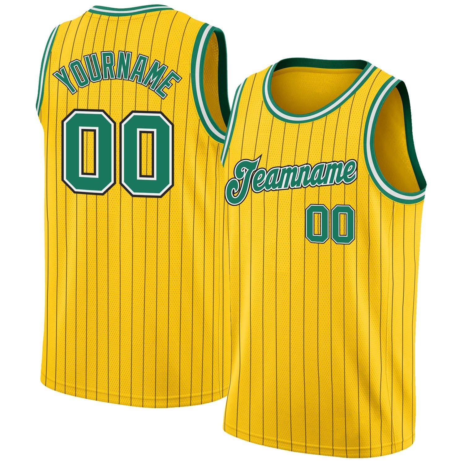 Custom Gold Black Pinstripe Kelly Green-White Authentic Basketball Jersey - Sky-Custom