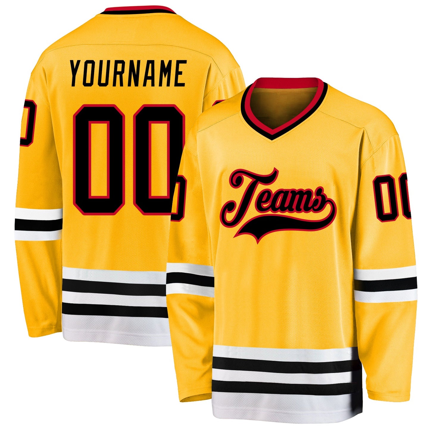 Custom Gold Black-Red Hockey Jersey - Sky-Custom