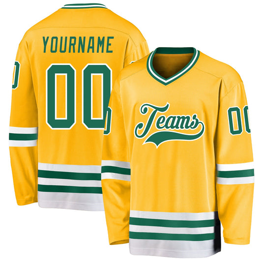 Custom Gold Kelly Green-White Hockey Jersey - Sky-Custom