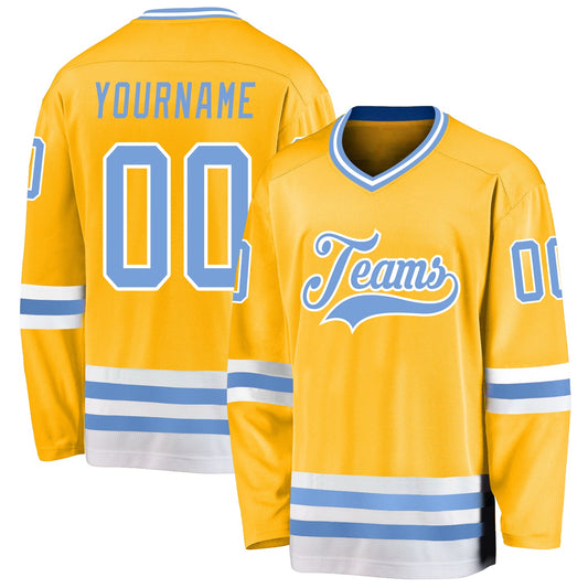 Custom Gold Light Blue-White Hockey Jersey - Sky-Custom
