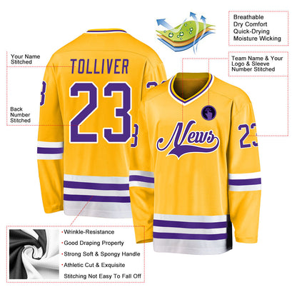Custom Gold Purple-White Hockey Jersey - Sky-Custom