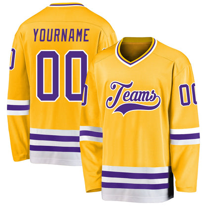 Custom Gold Purple-White Hockey Jersey - Sky-Custom