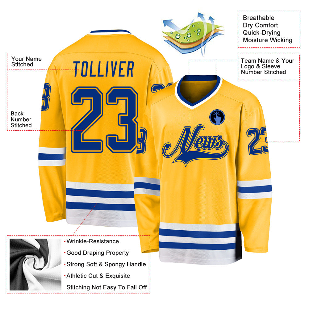 Custom Gold Royal-White Hockey Jersey - Sky-Custom