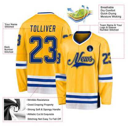 Custom Gold Royal-White Hockey Jersey - Sky-Custom