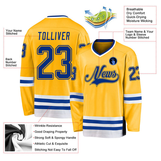 Custom Gold Royal-White Hockey Jersey - Sky-Custom