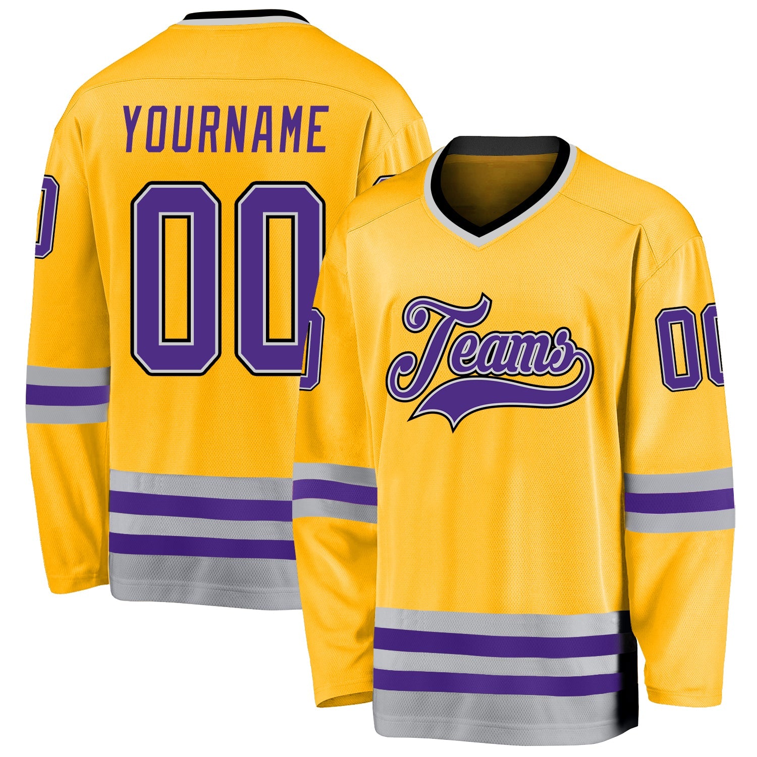 Custom Gold Purple-Gray Hockey Jersey - Sky-Custom