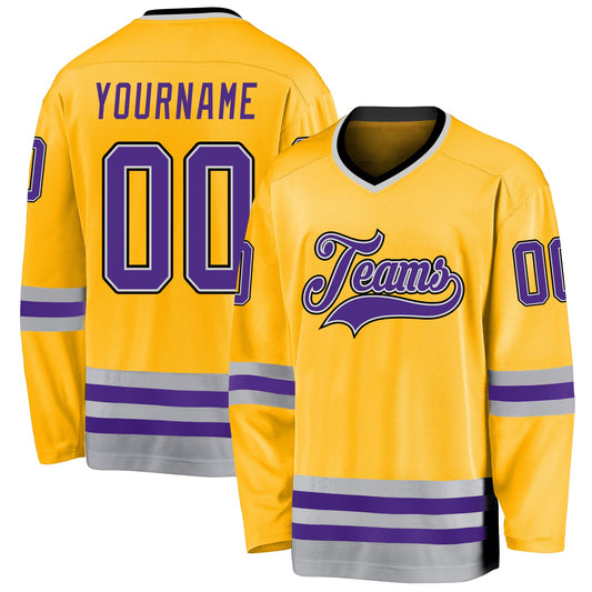 Custom Gold Purple-Gray Hockey Jersey - Sky-Custom