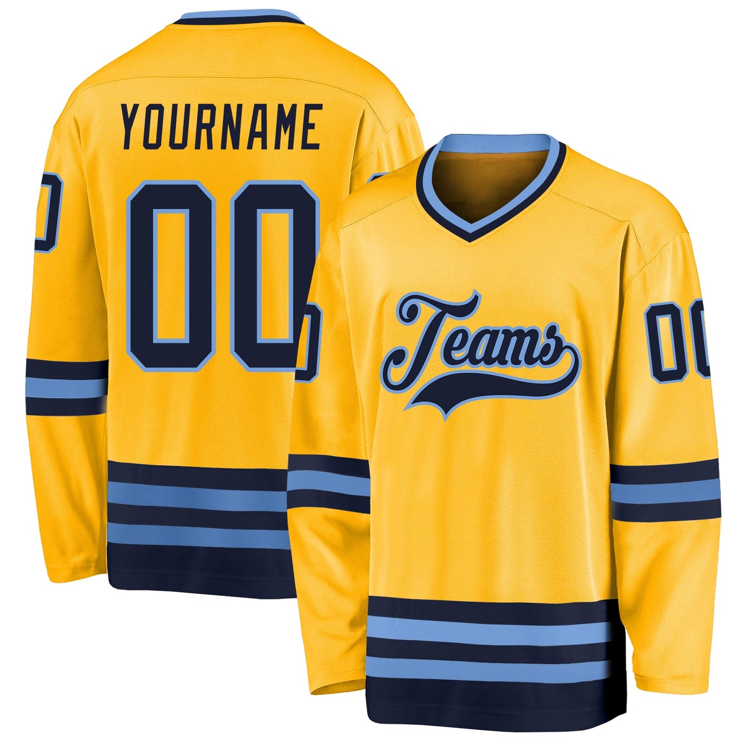 Custom Gold Navy-Light Blue Hockey Jersey - Sky-Custom