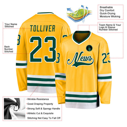 Custom Gold Green-White Hockey Jersey - Sky-Custom