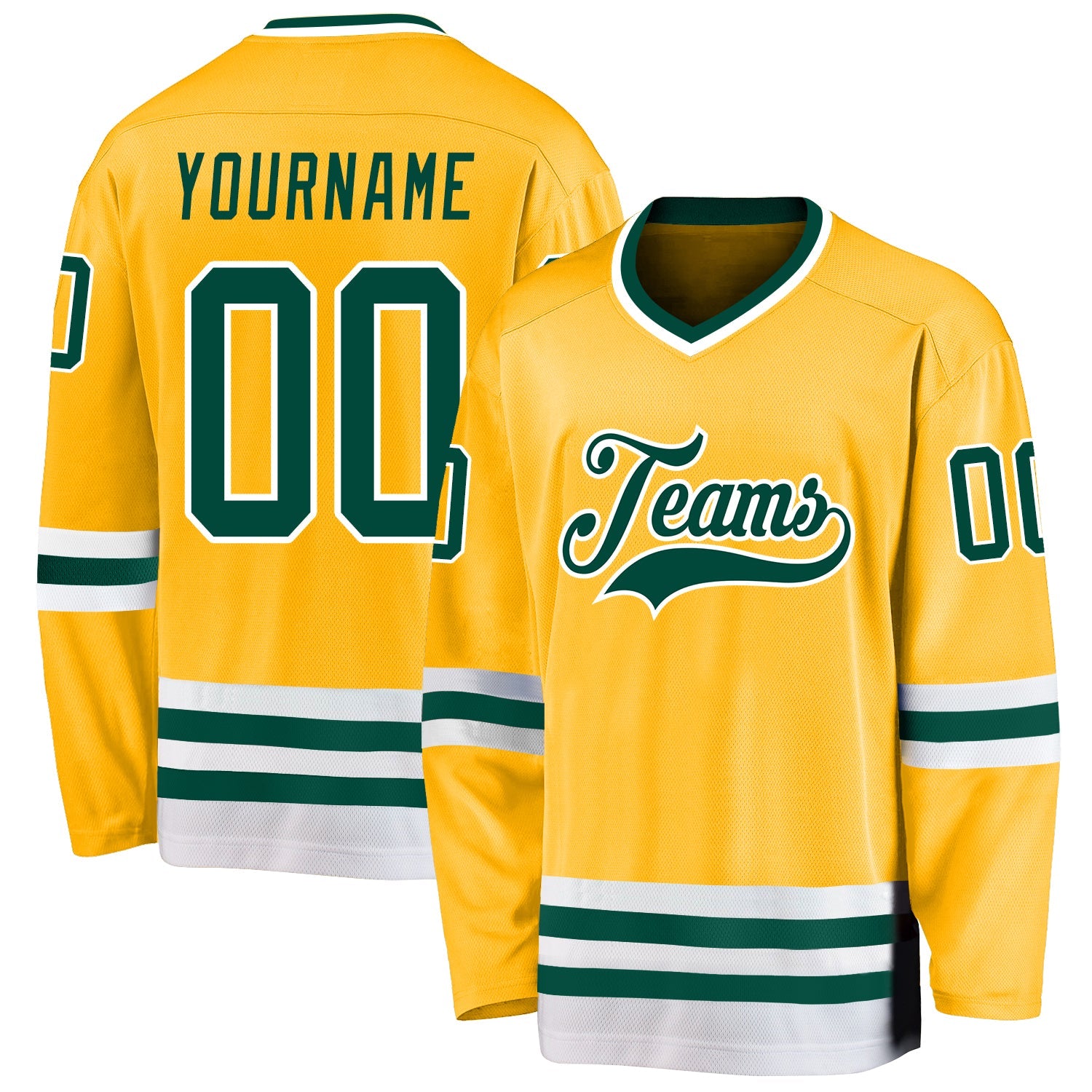 Custom Gold Green-White Hockey Jersey - Sky-Custom