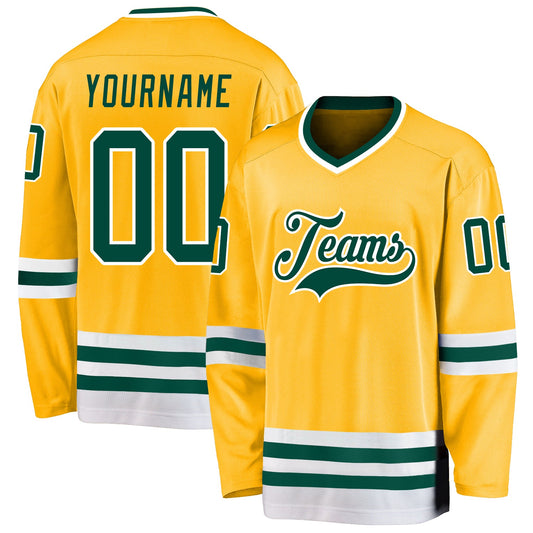 Custom Gold Green-White Hockey Jersey - Sky-Custom